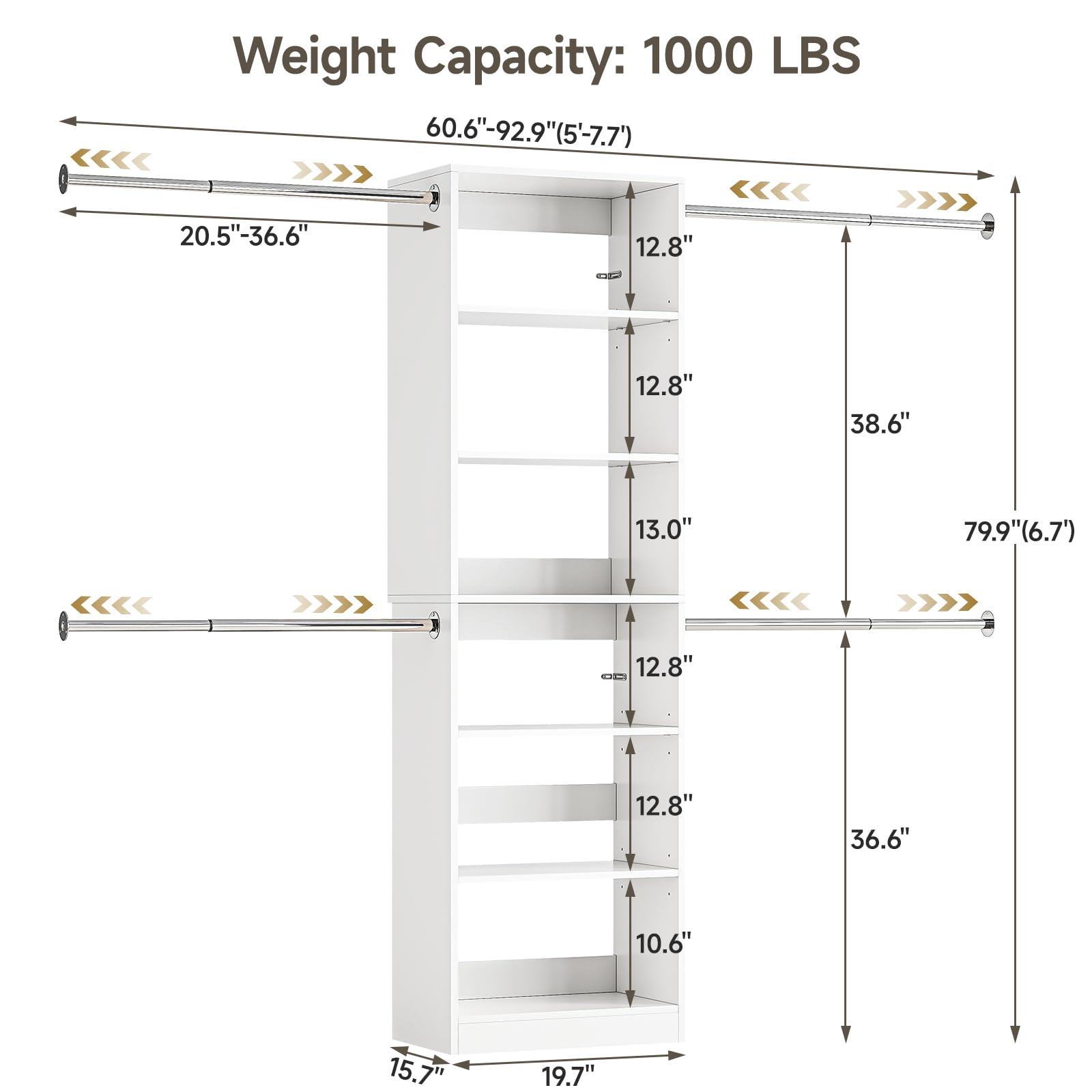 Amazon.com: W1 Closet System, 3.5FT-7.7FT Closet Organizer System